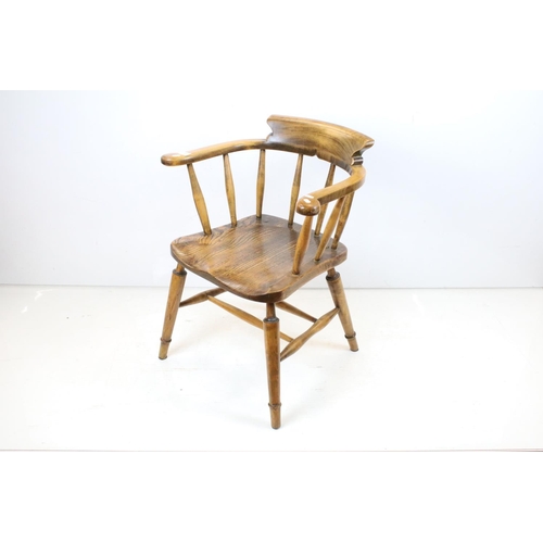 703 - 19th century Elm Seated and Beech Tub Chair with turned spindle back, 80cm high x 63cm wide