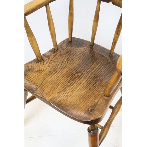 703 - 19th century Elm Seated and Beech Tub Chair with turned spindle back, 80cm high x 63cm wide