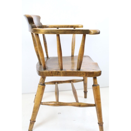 703 - 19th century Elm Seated and Beech Tub Chair with turned spindle back, 80cm high x 63cm wide