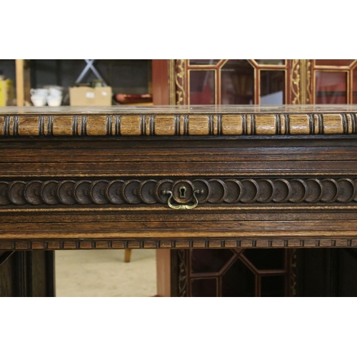 705 - 19th century Dark Oak Twin Pedestal Desk with three carved front drawers, each pedestal with heavily... 