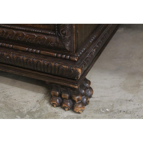 705 - 19th century Dark Oak Twin Pedestal Desk with three carved front drawers, each pedestal with heavily... 