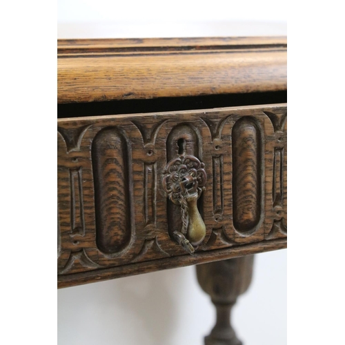 706 - Jacobean Revival Oak Dining Table  with carved frieze and heavily carved cup and cover supports, 79c... 