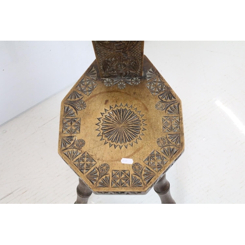 708 - 19th century Mahogany Hall Chair with shield shape back, 95cm high x 48cm wide together with a Carve... 