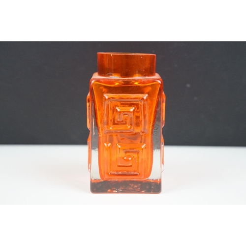 13 - Whitefriars Greek Key vase in the Tangerine colourway, from Geoffrey Baxter's textured glass range, ... 