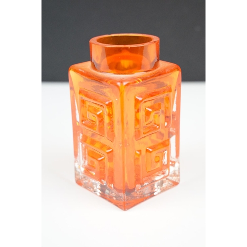 13 - Whitefriars Greek Key vase in the Tangerine colourway, from Geoffrey Baxter's textured glass range, ... 