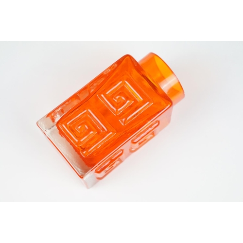 13 - Whitefriars Greek Key vase in the Tangerine colourway, from Geoffrey Baxter's textured glass range, ... 