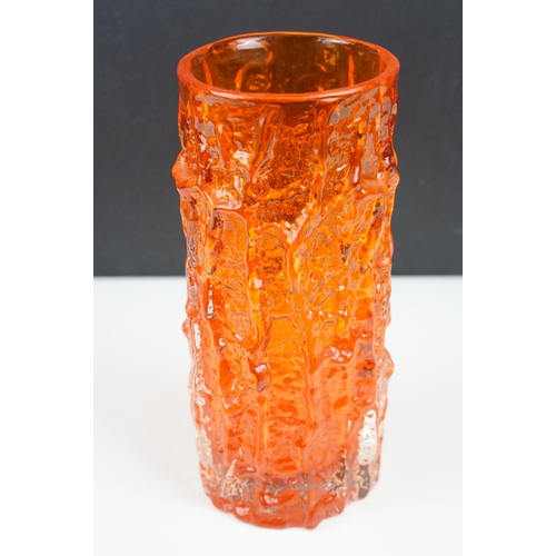 16 - Whitefriars Textured Bark cylindrical vase in the Tangerine colourway, pattern no. 9690, from Geoffr... 