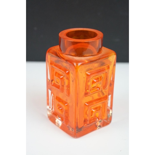 18 - Whitefriars Greek Key vase in the Tangerine colourway, from Geoffrey Baxter's textured glass range, ... 