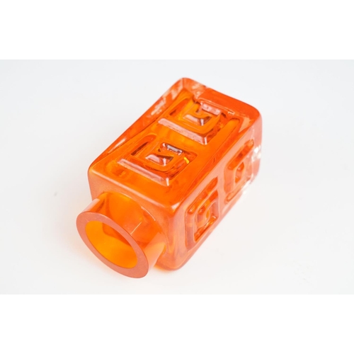 18 - Whitefriars Greek Key vase in the Tangerine colourway, from Geoffrey Baxter's textured glass range, ... 