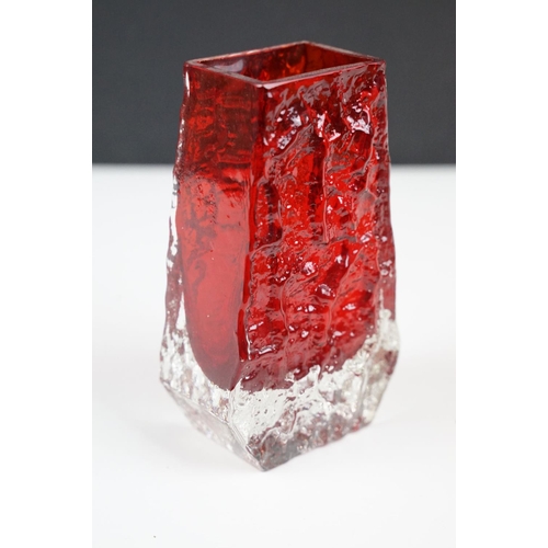 19 - Whitefriars Coffin Vase in the Ruby Red colourway, from Geoffrey Baxter's Textured Glass range, meas... 