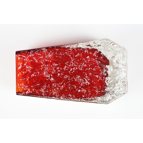 19 - Whitefriars Coffin Vase in the Ruby Red colourway, from Geoffrey Baxter's Textured Glass range, meas... 