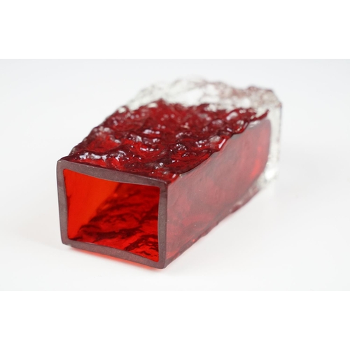 19 - Whitefriars Coffin Vase in the Ruby Red colourway, from Geoffrey Baxter's Textured Glass range, meas... 