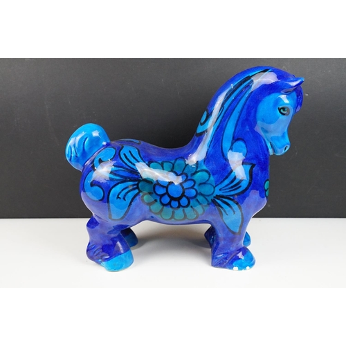 20 - 20th Century Italian pottery blue glazed horse, in the manner of Bitossi, incised '1255 Italy' to un... 