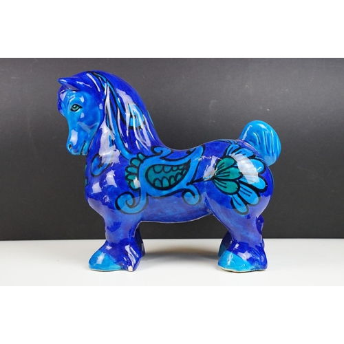 20 - 20th Century Italian pottery blue glazed horse, in the manner of Bitossi, incised '1255 Italy' to un... 