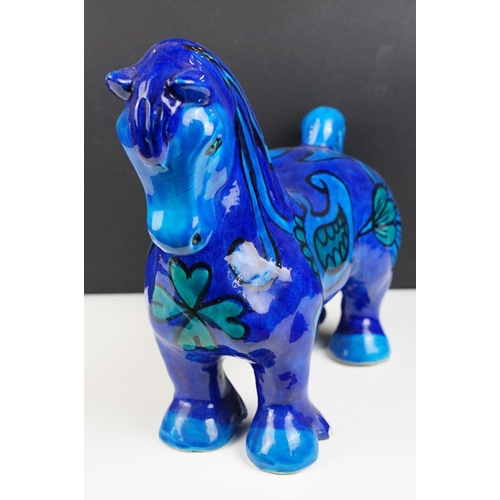 20 - 20th Century Italian pottery blue glazed horse, in the manner of Bitossi, incised '1255 Italy' to un... 