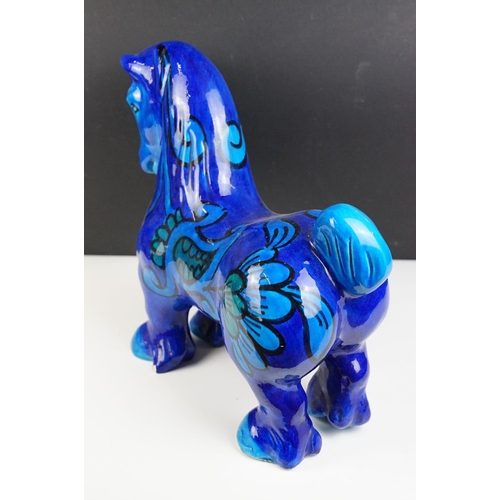 20 - 20th Century Italian pottery blue glazed horse, in the manner of Bitossi, incised '1255 Italy' to un... 