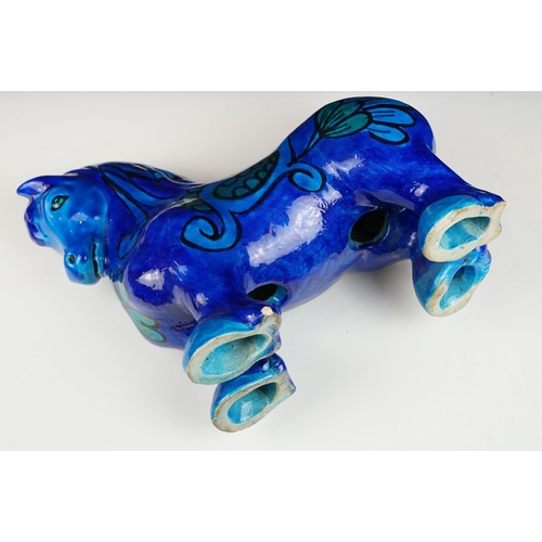 20 - 20th Century Italian pottery blue glazed horse, in the manner of Bitossi, incised '1255 Italy' to un... 