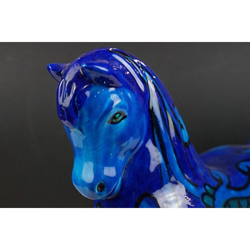 20 - 20th Century Italian pottery blue glazed horse, in the manner of Bitossi, incised '1255 Italy' to un... 