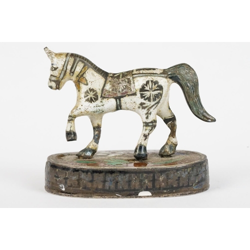 221 - A sterling silver miniature horse and elephant figures with enamel decoration.