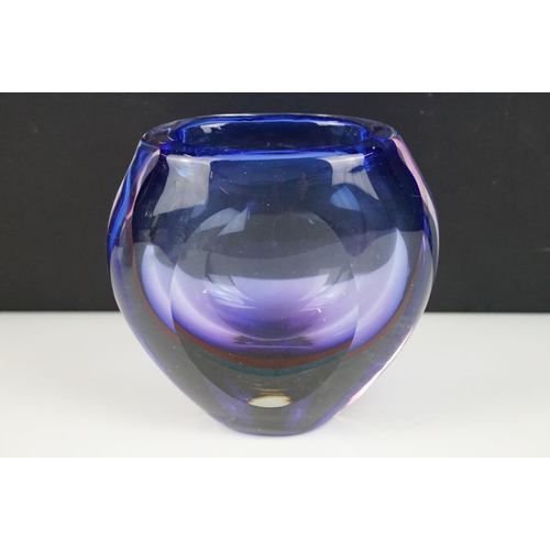 29 - Sommerso Murano mid 20th century glass vase, blue, purple, burgandy, turquoise and colourless glass ... 