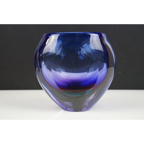 29 - Sommerso Murano mid 20th century glass vase, blue, purple, burgandy, turquoise and colourless glass ... 