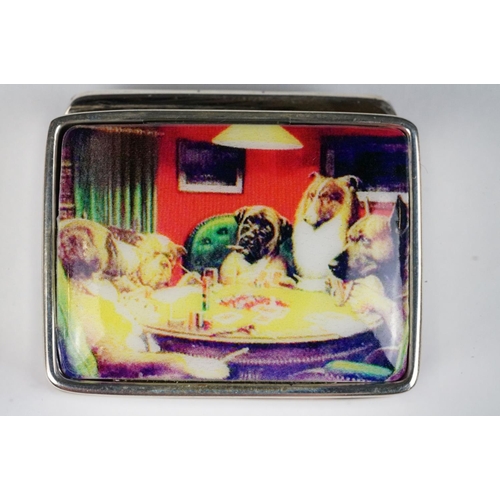 294 - Silver Pill Box with enamel lid depicting dogs