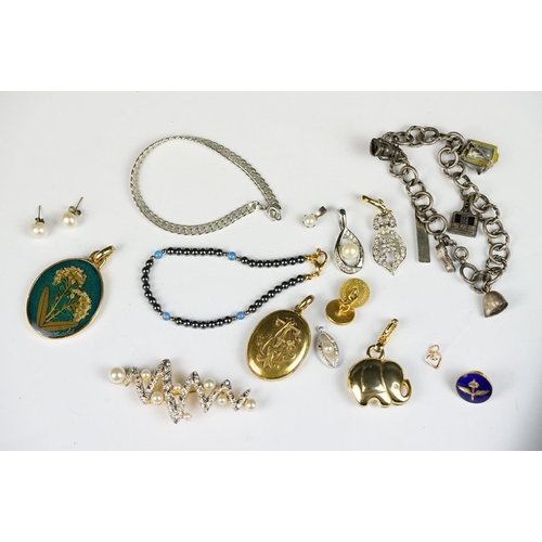 300 - Collection of Jewellery including Yellow Metal Locket, Charm Bracelet, Brooch, etc