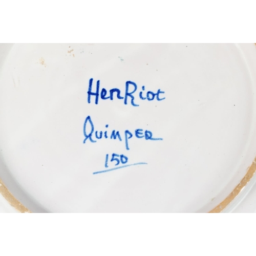 31 - Henriot Quimper faience covered dish / cheese dish, in the form of biniou / bagpipes, numbered 150, ... 