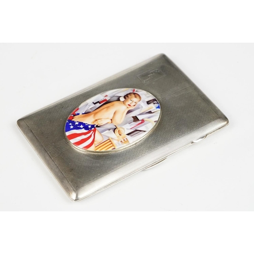 313 - Antique Silver Case with a later applied Nude enamel panel