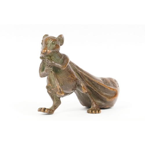 315 - An ornamental chinese bronze lucky fortune rat with bag.