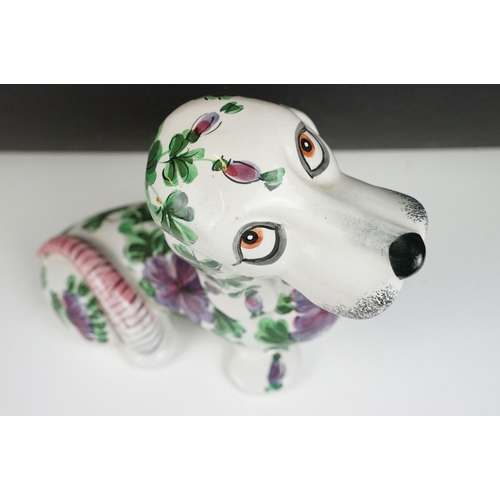 32 - 20th Century Italian pottery seated dog with floral decoration (approx 23cm tall), plus a mid 20th C... 