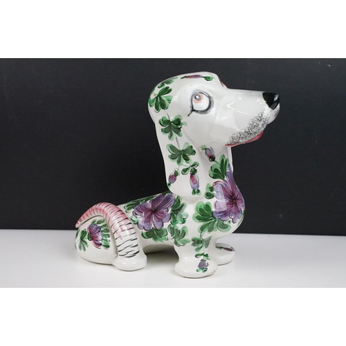 32 - 20th Century Italian pottery seated dog with floral decoration (approx 23cm tall), plus a mid 20th C... 