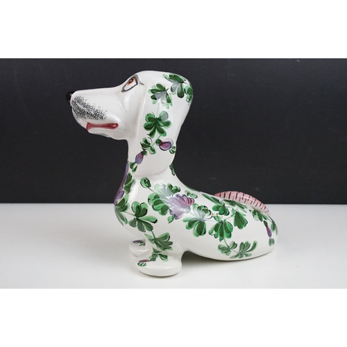 32 - 20th Century Italian pottery seated dog with floral decoration (approx 23cm tall), plus a mid 20th C... 