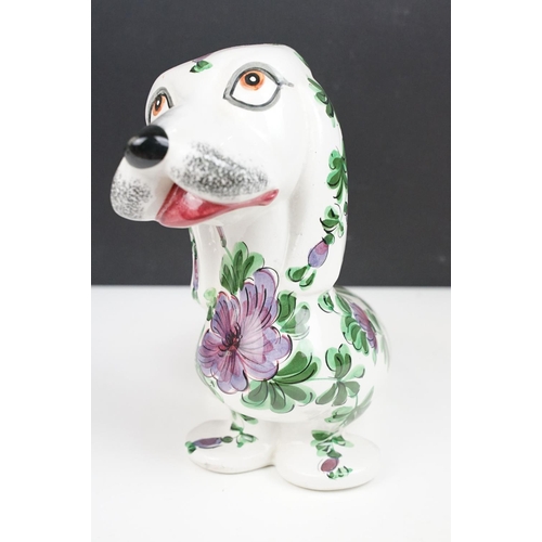 32 - 20th Century Italian pottery seated dog with floral decoration (approx 23cm tall), plus a mid 20th C... 