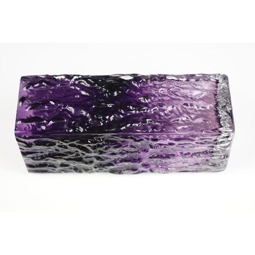 5 - Whitefriars Style Purple / Aubergine Textured Glass Vase, of square form, approx 21.5cm high