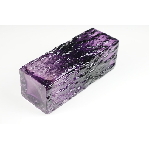 5 - Whitefriars Style Purple / Aubergine Textured Glass Vase, of square form, approx 21.5cm high