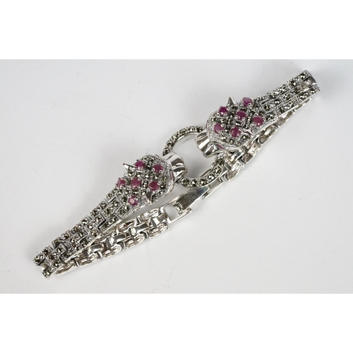 237 - Silver Marcasite and Ruby Bracelet