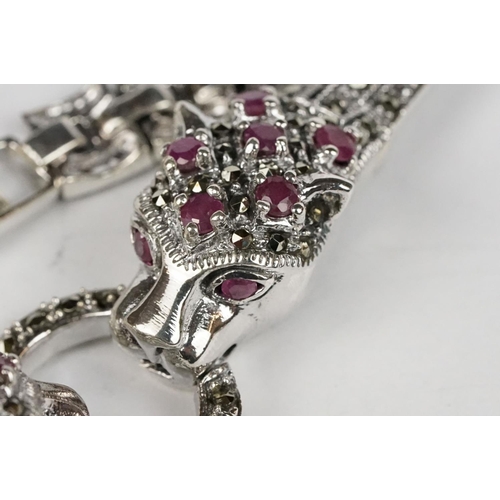 237 - Silver Marcasite and Ruby Bracelet