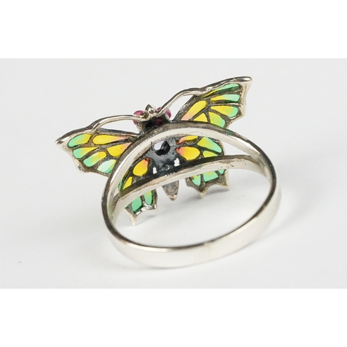 250 - Silver Plique a Jour Ring in the form of a Butterfly