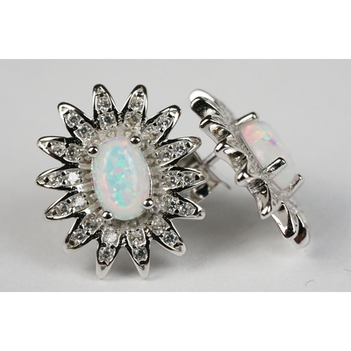 251 - Pair of Silver CZ and Opal Paneled Earrings