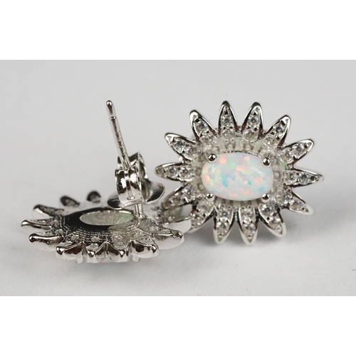 251 - Pair of Silver CZ and Opal Paneled Earrings