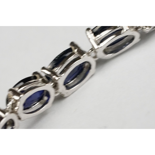 261 - Silver and Sapphire Line Bracelet with CZ Snake Head Clasp