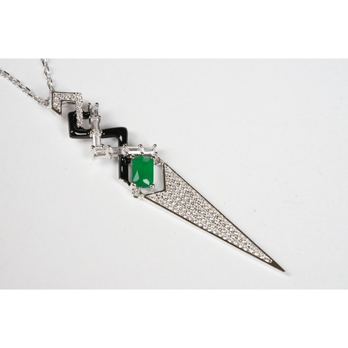 265 - Silver Enamel and Gem set Art Deco style Necklace