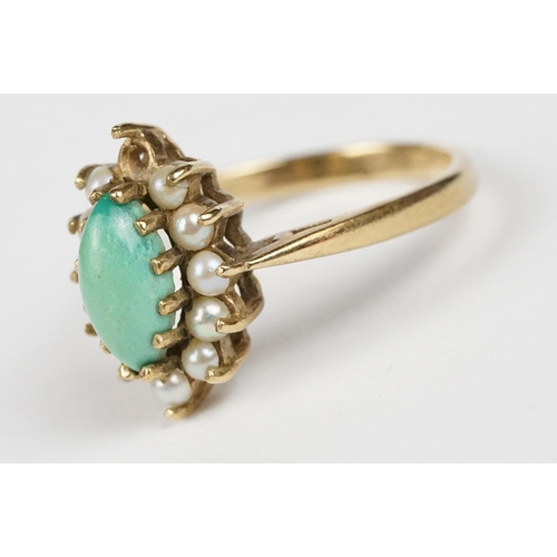 279 - Teal and Pearl 9ct Gold Ring