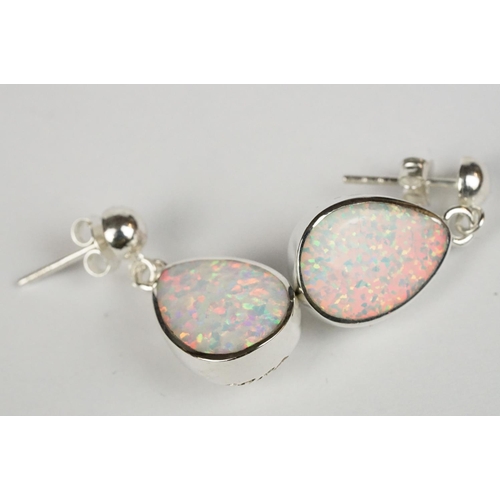 282 - Pair of Large Pear Shaped Opal Drop Earrings