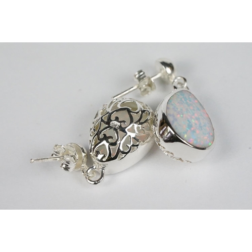 282 - Pair of Large Pear Shaped Opal Drop Earrings