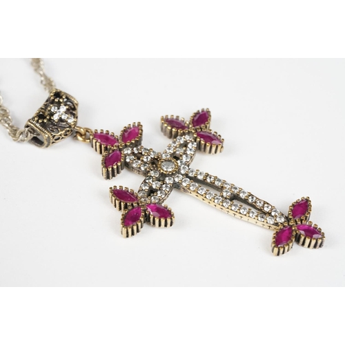 285 - Silver and Gem set Crucifix, cased