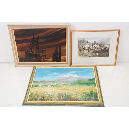 525 - Judy Boyes, Lake District scene, watercolour, 24 x 37.5cm, signed lower right, label verso for Judy ... 