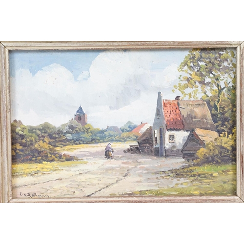 526 - Oil on Panel signed Rural Scene with Cottage and Figure together with an Oil of Alpine View with Fig... 