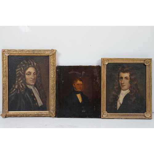 527 - Three 19th Century portraits of gentlemen, to include one with note stating 'Sir Christopher Wren pa... 